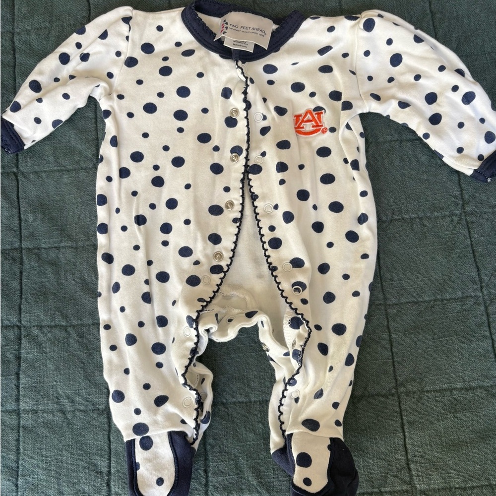 Auburn polka Dot Baby One Piece - Navy and White